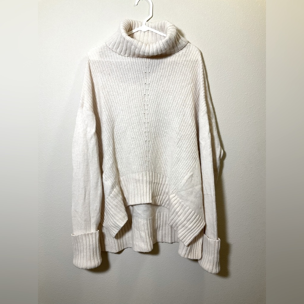 Anthropologie Moth Sweater Wool Turtleneck Oversized Sz XL Beige Fireside Hi Low